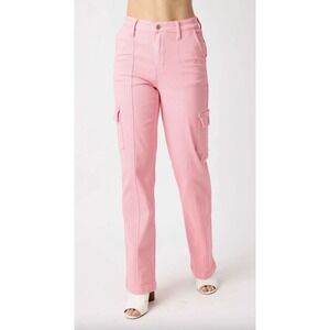 Judy Blue Women's Garment Dyed Jeans Bubble Gum Pink Cargo High Waist 11/30 NWOT